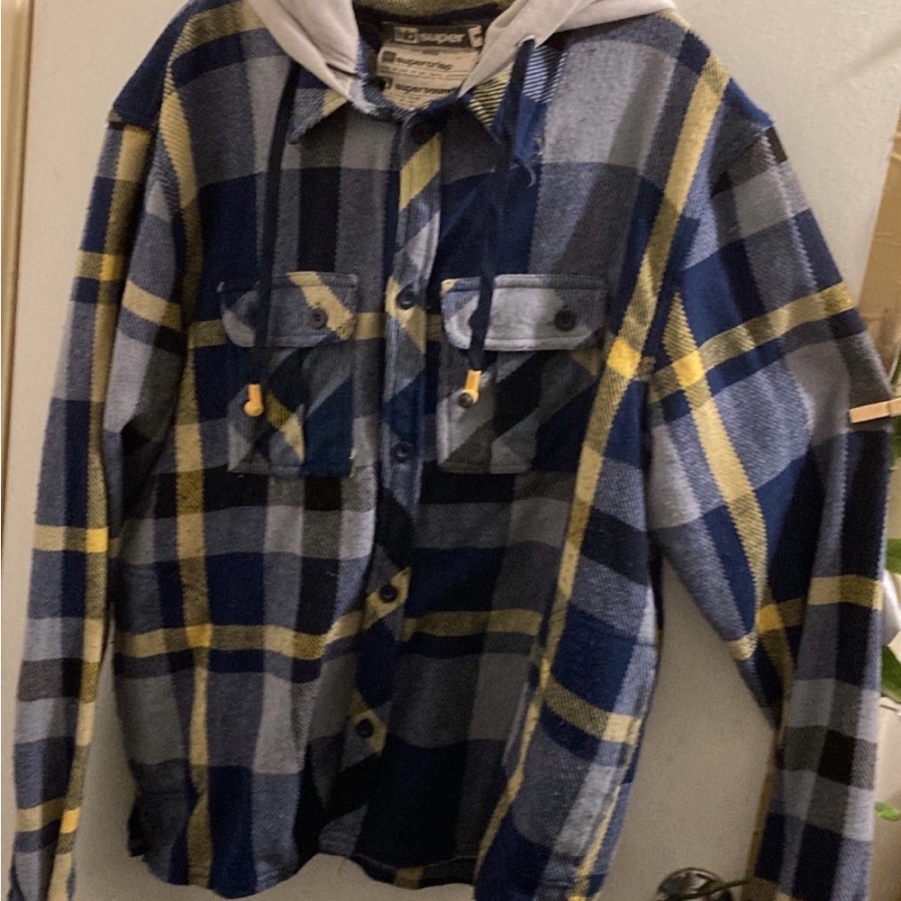 Men’s Striped Flannel Hoodie with Earphones attached to Sweater